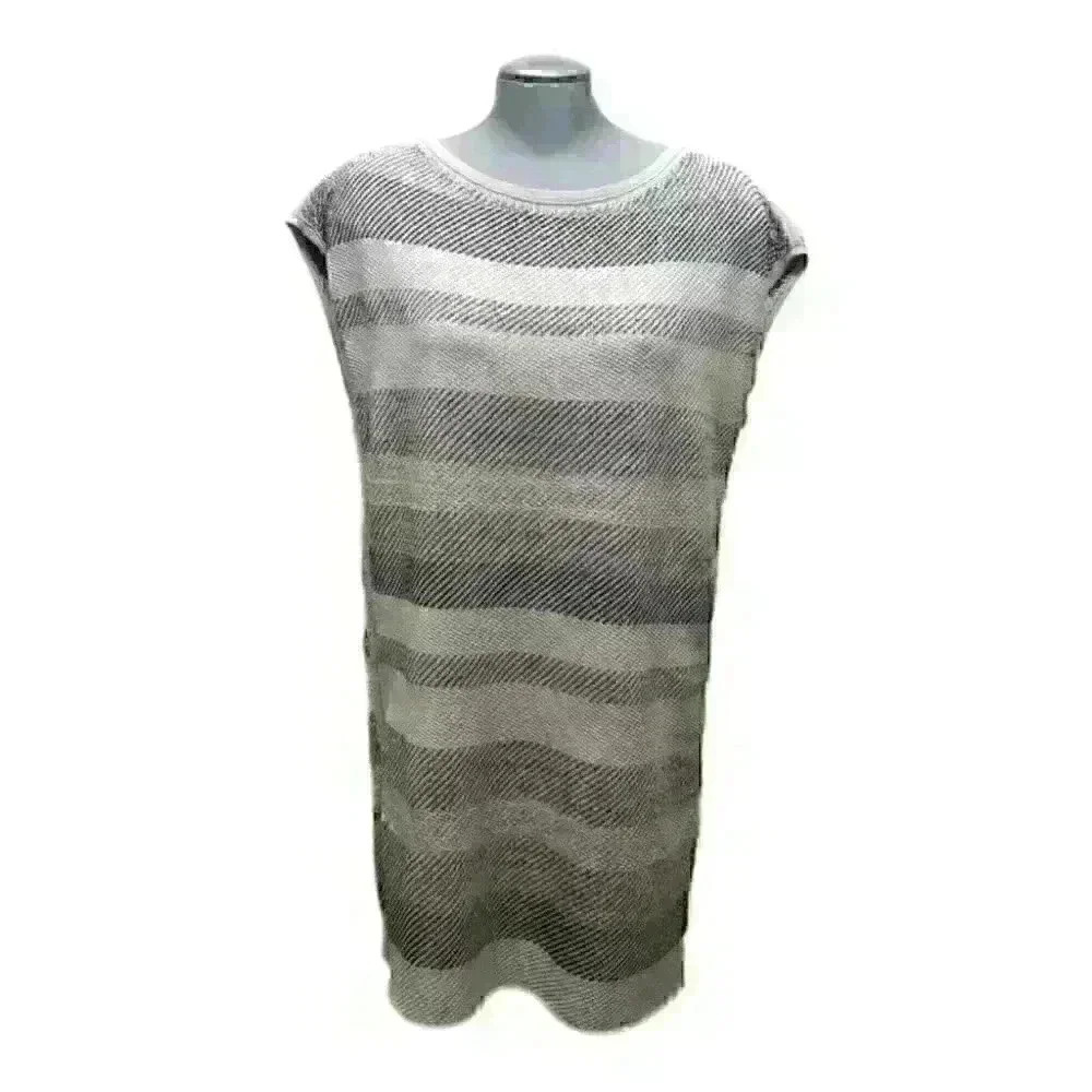 Lafayette 148 New York Knit Dress Shift Striped Neutral Metallic Fiber